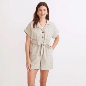 Madewell Seersucker Camp Romper in Ashen Sage - NWOT, Size Medium